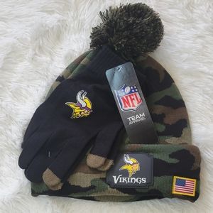 SOLD NFL Minnesota Vikings Green Camo Beanie & Gloves Salute to Service Set🏈